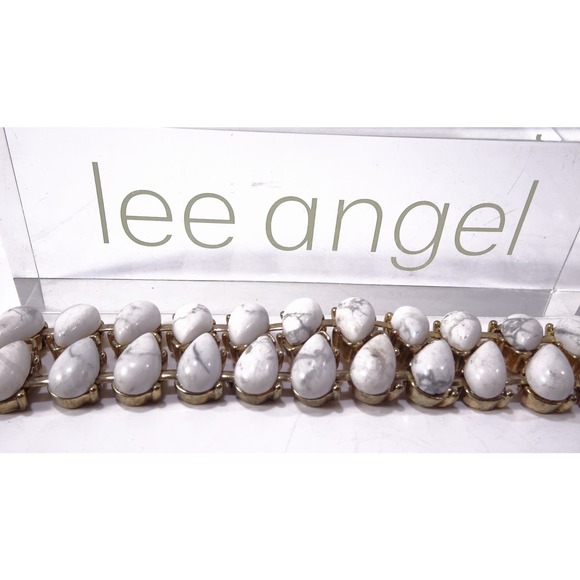 Neiman Marcus Lee Angel Howlite Teardrop Brass Link Bracelet NWT 298 - Picture 9 of 11